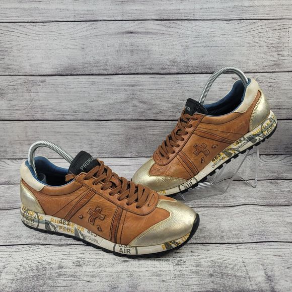 PREMIATA Shoes - Premiata Sneakers 530 Leather Brown Cognac Gold Size EU 39 US 9